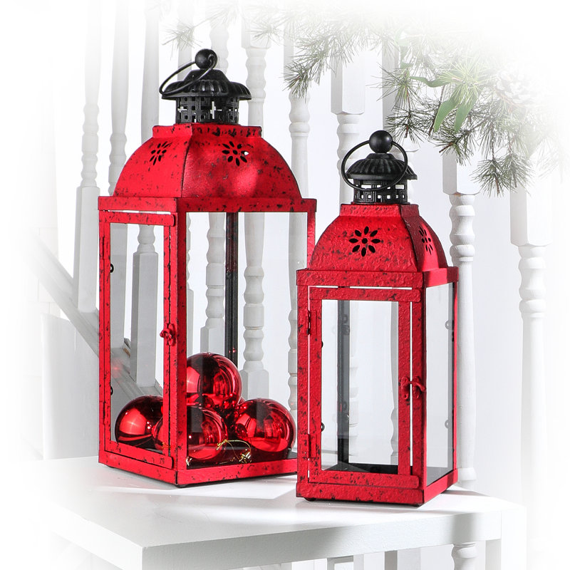 The Holiday Aisle® 2 Piece Glass Tabletop Lantern Set Wayfair